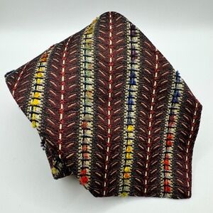 Brioni Silk Tie Gold Chain Mens Burgundy Multi Color Tufted Stripe Chevron Italy